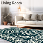 Damask Floral Crested Border Rug
