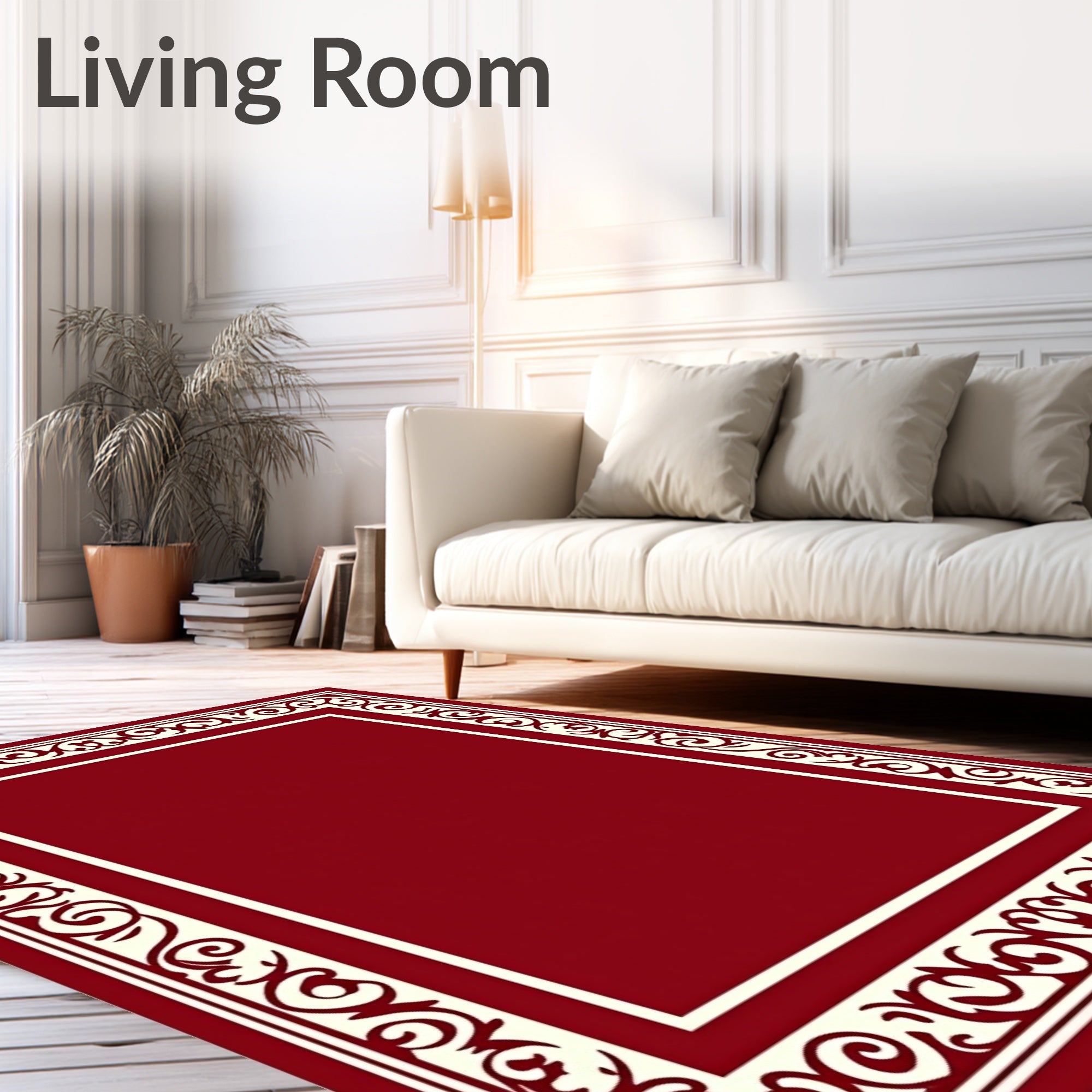 Ornate Scrollwork Crimson Frame Rug