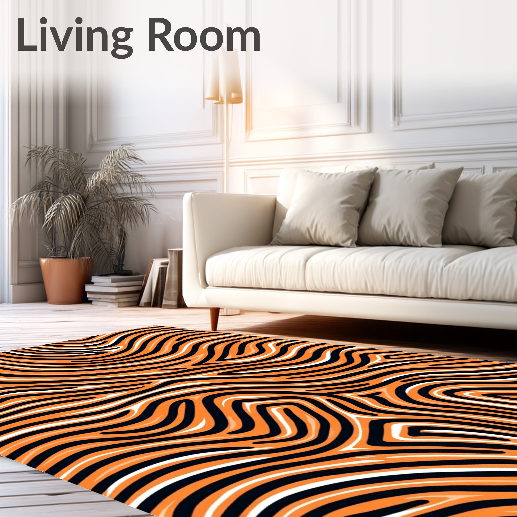 Bold Orange Black Swirl Pattern Rug