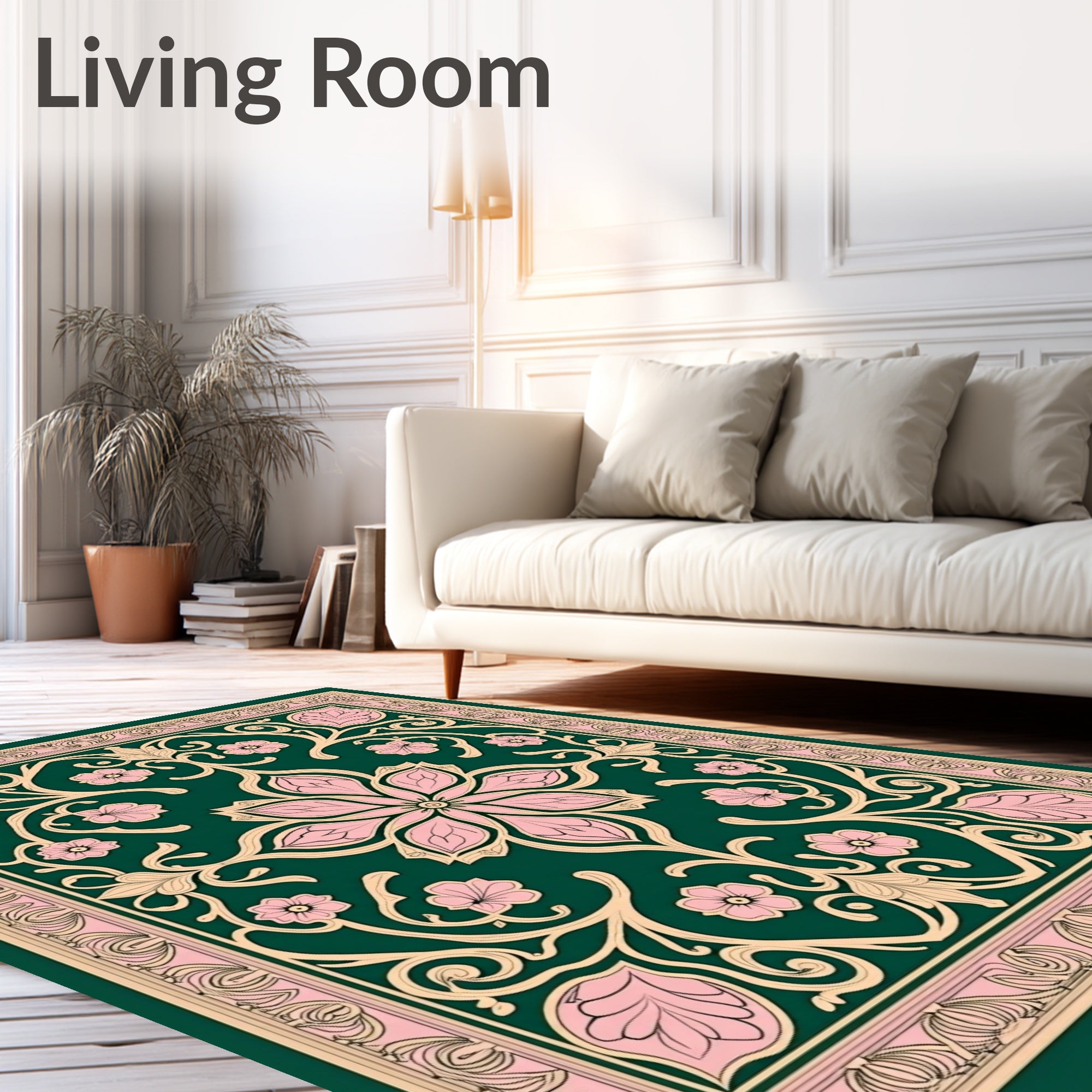 Elegant Floral Vine With Pink Accents Rug