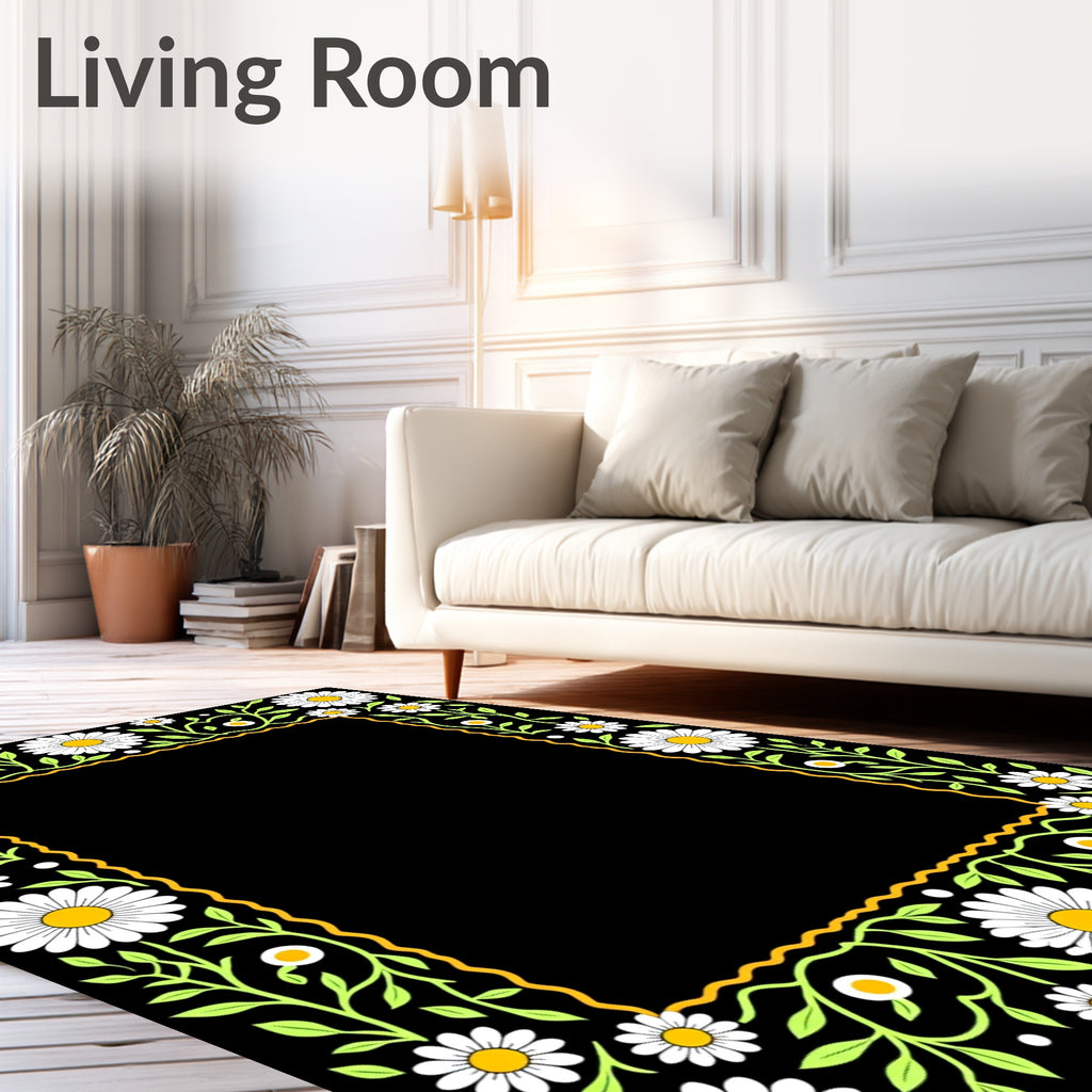 Daisy Floral Border Pattern Rug
