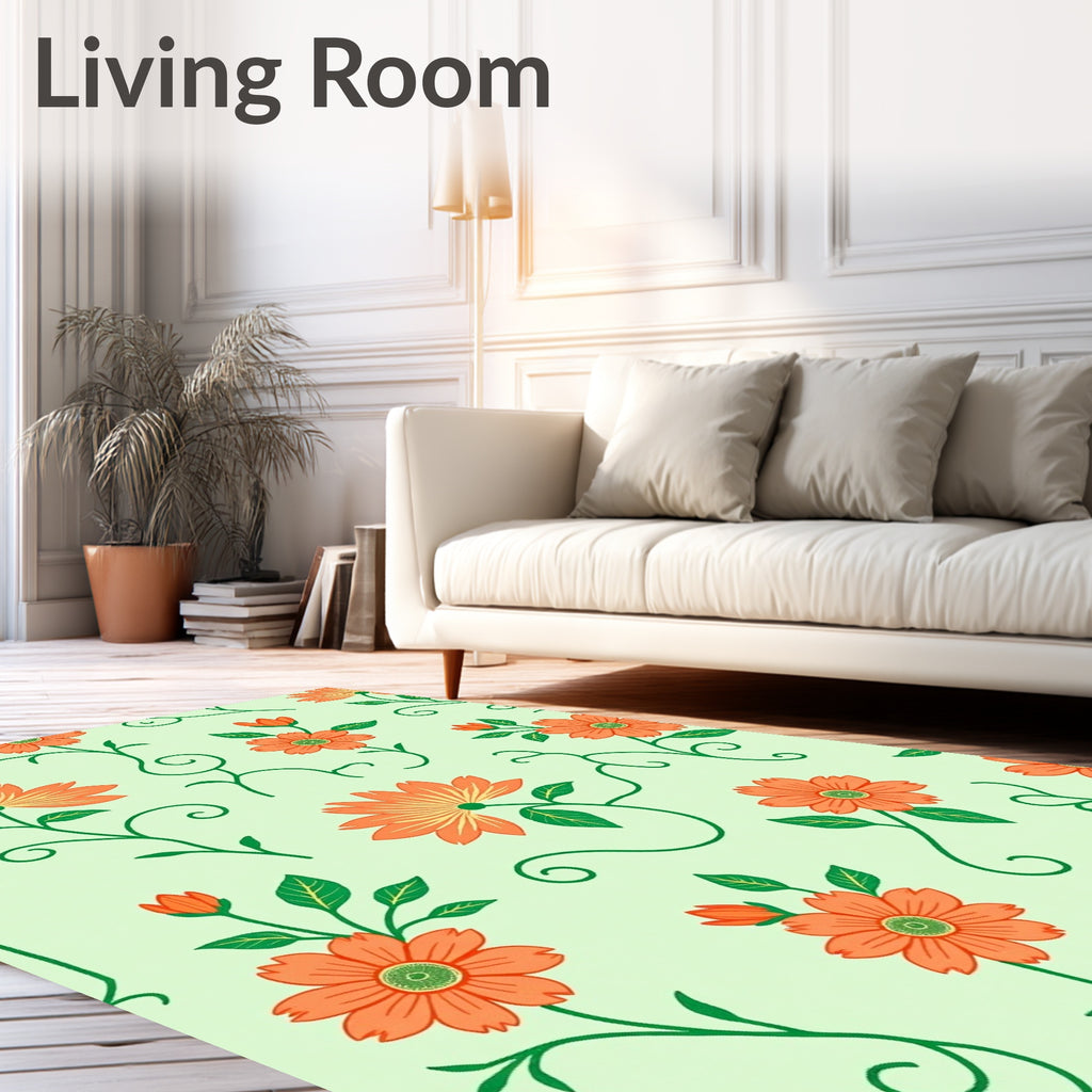 Orange Floral Vine Pattern Rug