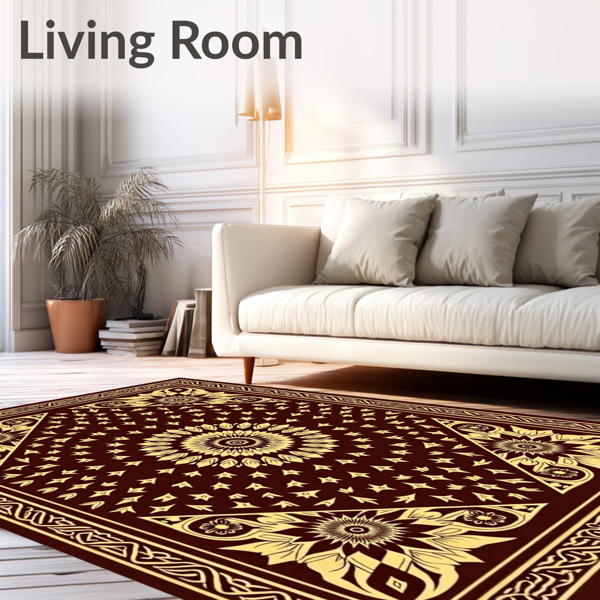Ornate Floral Mandala Deep Red Rug
