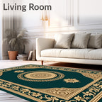 Gold Floral Bordered Teal Medallion Rug