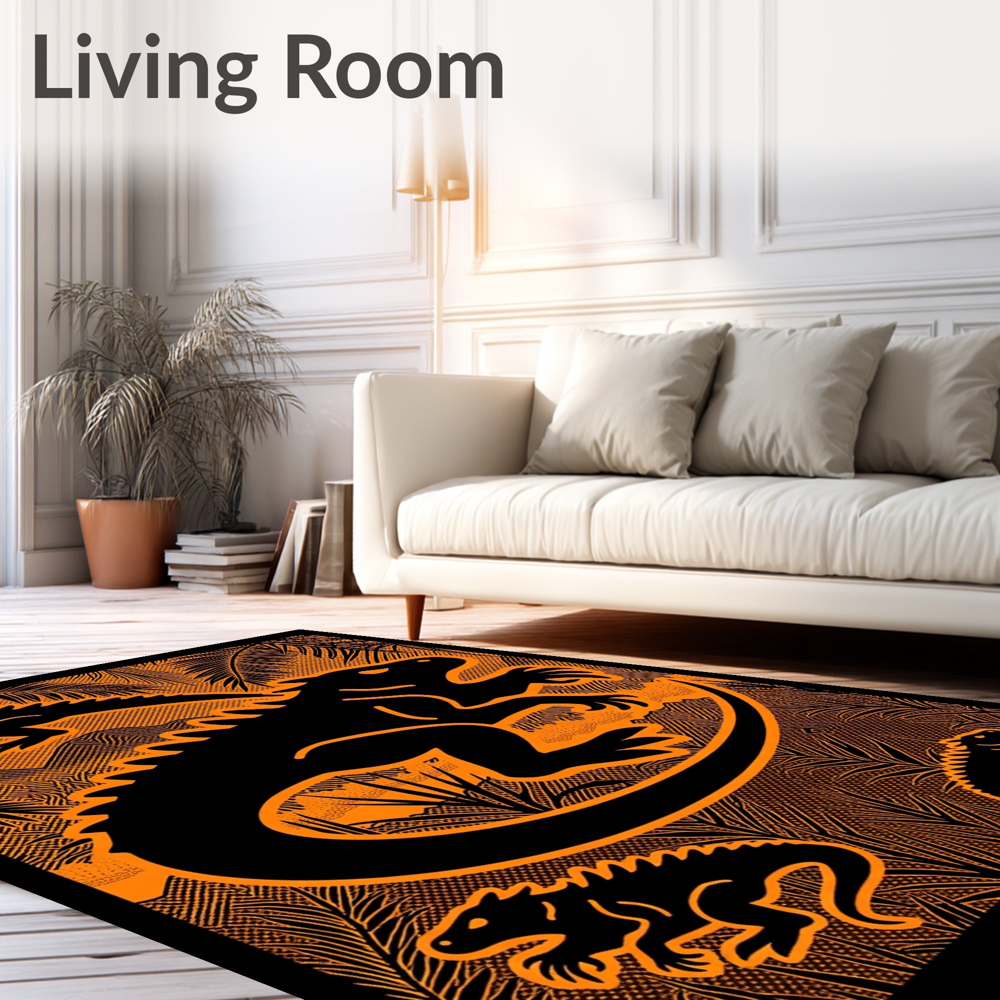 Orange Lizard Tropical Landscape Rug