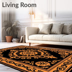 Bold Orange Floral Scroll Pattern Rug
