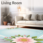 Floral Pastel Blue Decorative Frame Rug