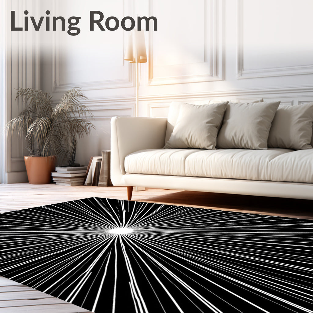 Radiant Burst Black White Line Art Rug