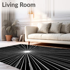 Radiant Burst Black White Line Art Rug