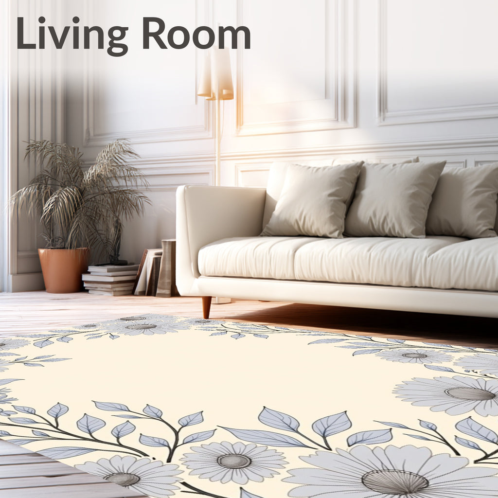 Delicate Lavender Floral Border Design Rug