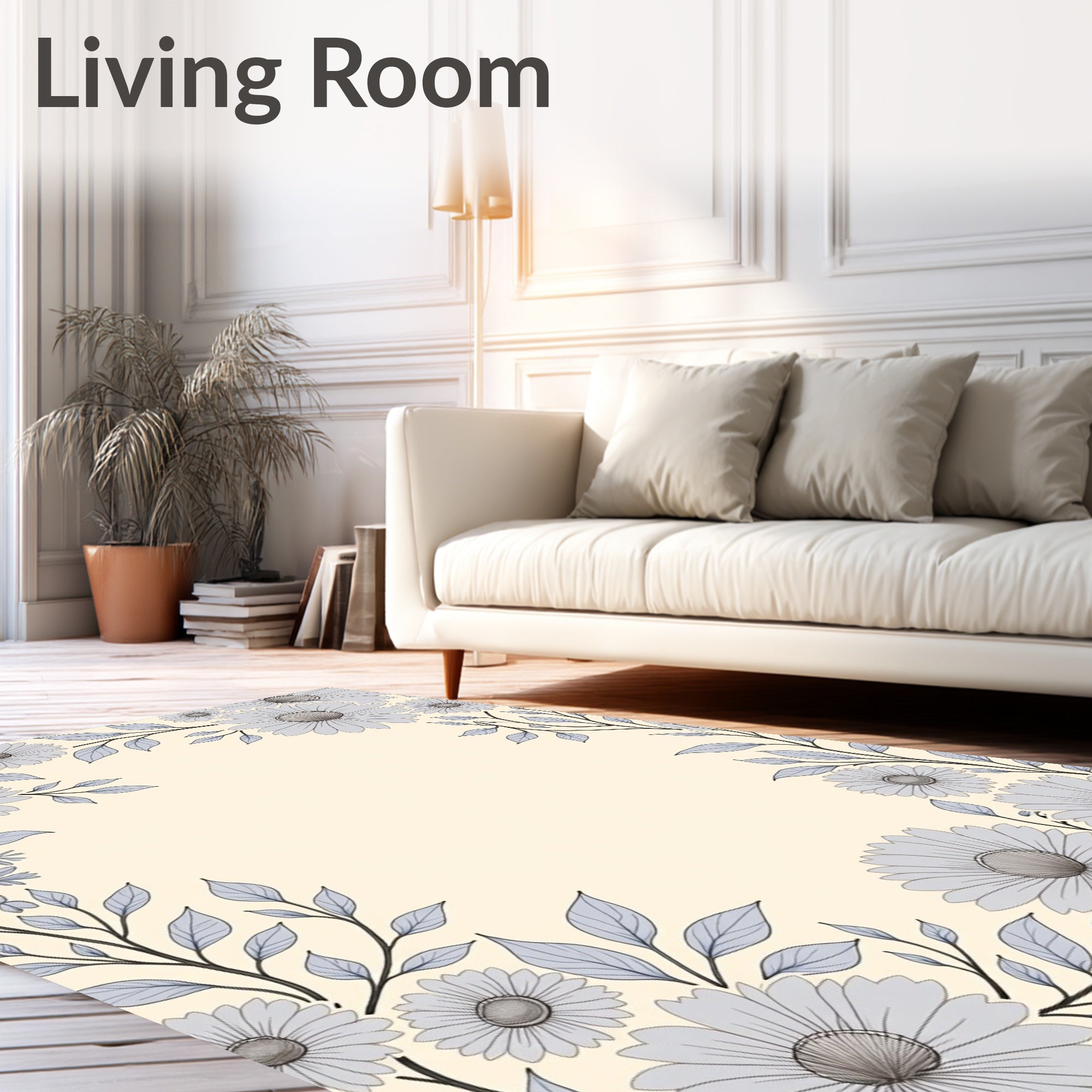 Delicate Lavender Floral Border Design Rug