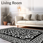 Classic Black White Interlocking Knit Pattern Rug