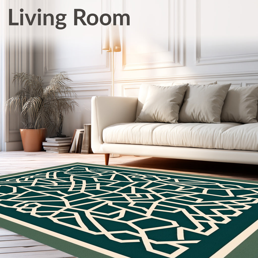 Intricate Teal Cream Geometric Lattice Design Rug
