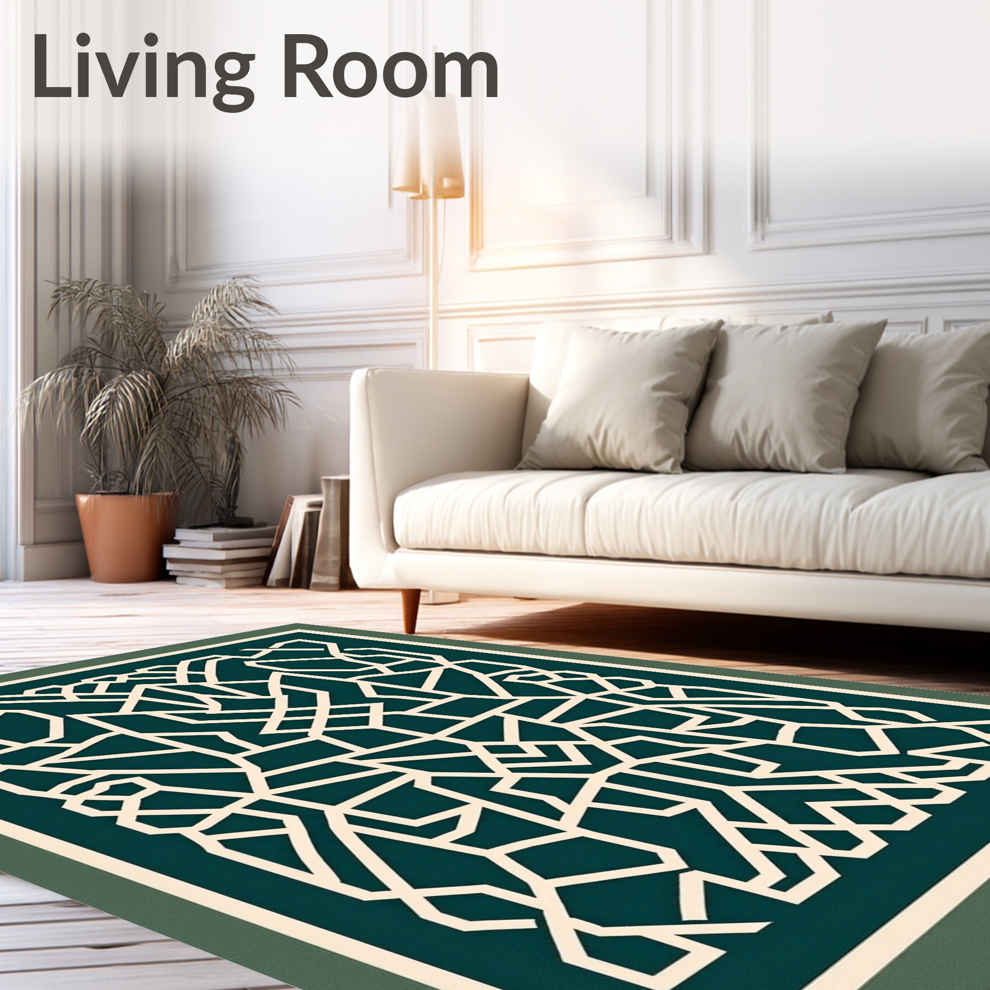Intricate Teal Cream Geometric Lattice Design Rug