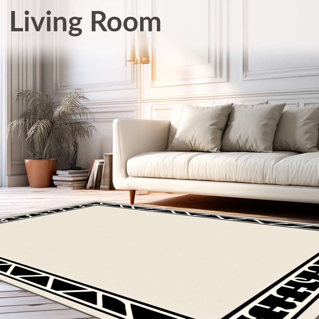 Classic Black White Geometric Border Rug