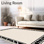 Classic Black White Geometric Border Rug