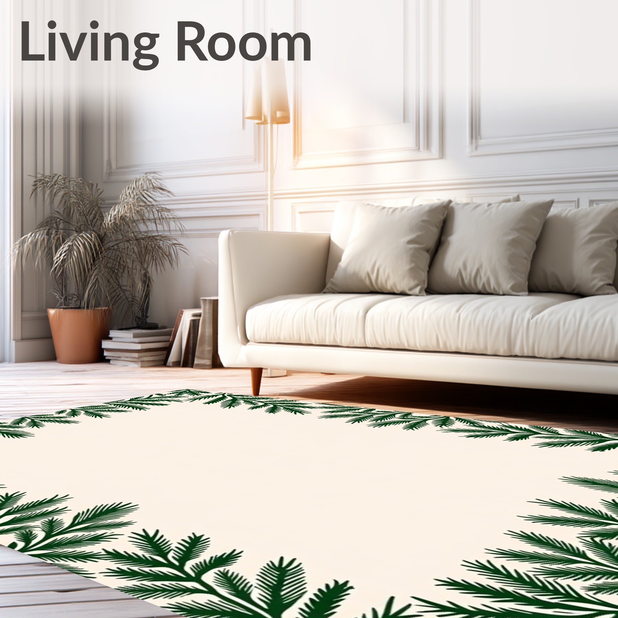 Dark Forest Pine Branches Border Rug