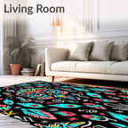 Vibrant Teal Coral Feather Pattern Rug