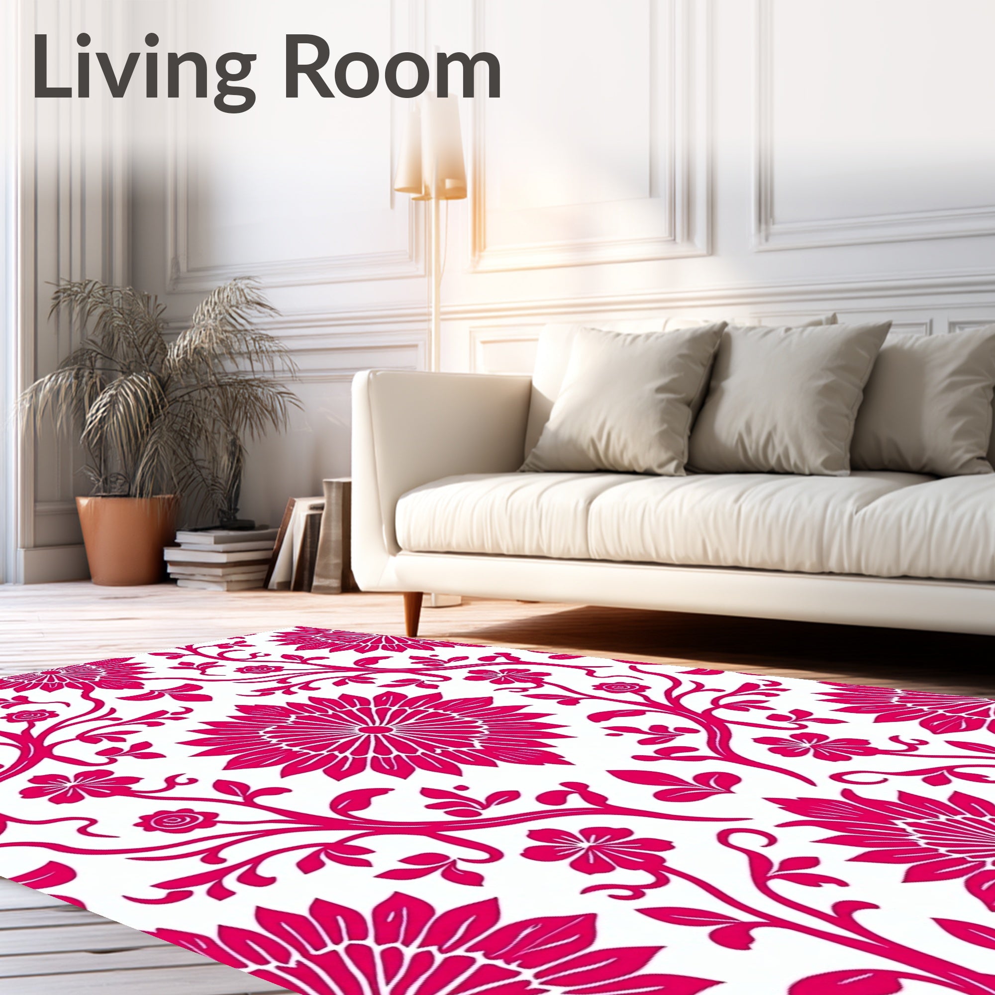 Deep Pink Floral Vine Pattern Rug