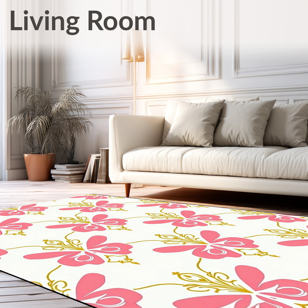 Pink Butterfly Floral Damask Pattern Rug