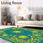 Golden Sunburst Floral Framed Rug