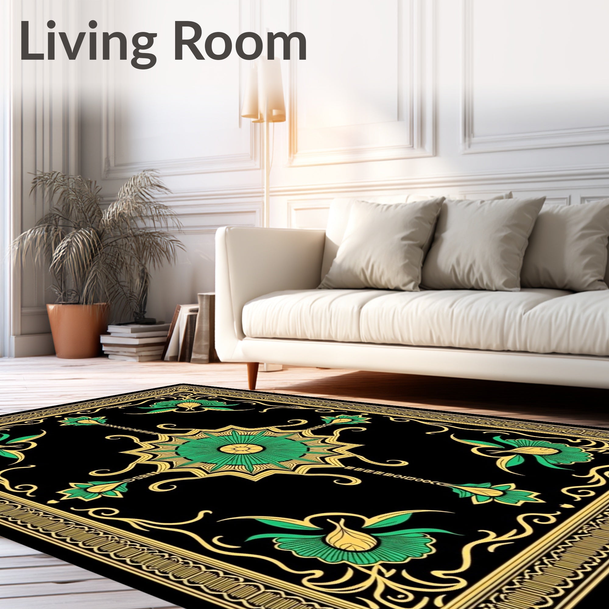 Art Nouveau Green Gold Floral Rug