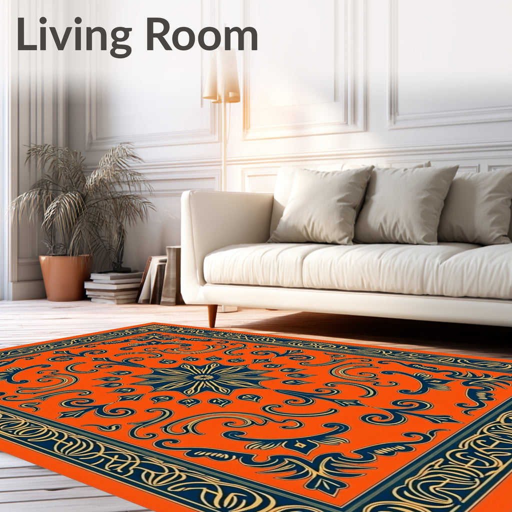 Bold Orange Blue Vintage Floral Rug