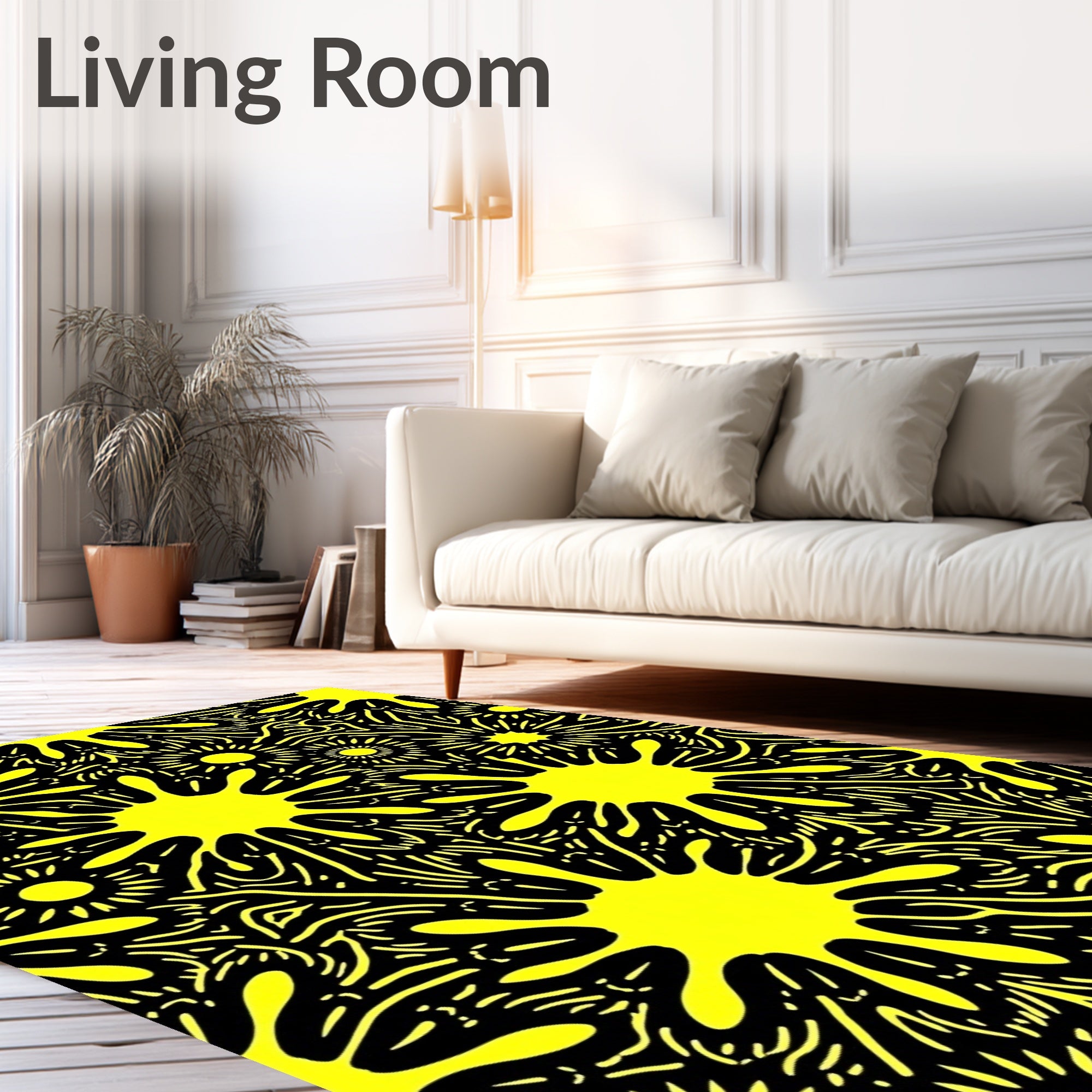 Bright Yellow Splatter Pattern Rug