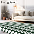 Dark Green White Vertical Stripe Rug