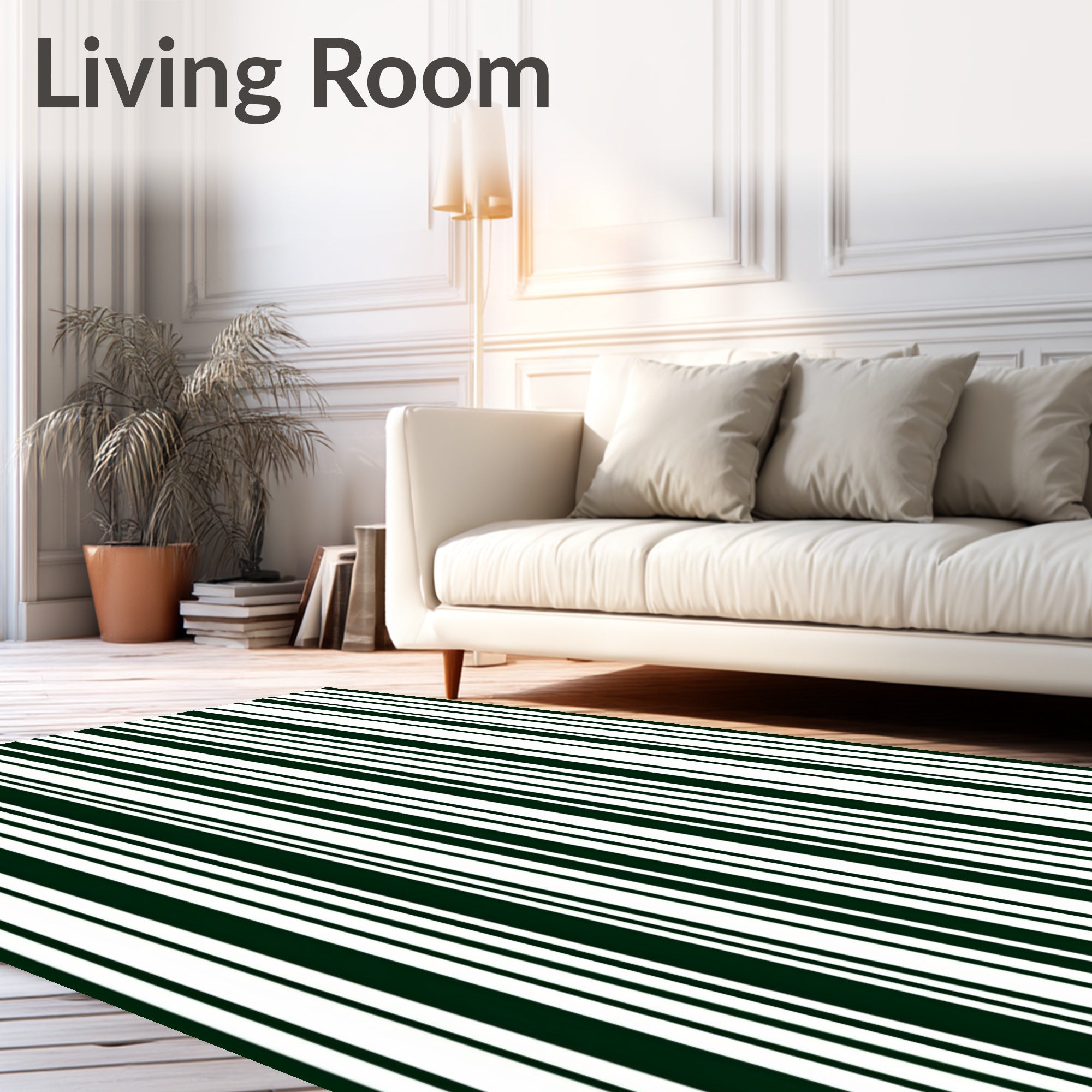 Dark Green White Vertical Stripe Rug