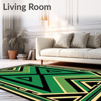 Art Deco Green Black Geometric Design Rug