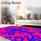 Bold Blue Floral Vines Pattern Rug