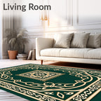 Elegant Cream Gold Floral Border Rug