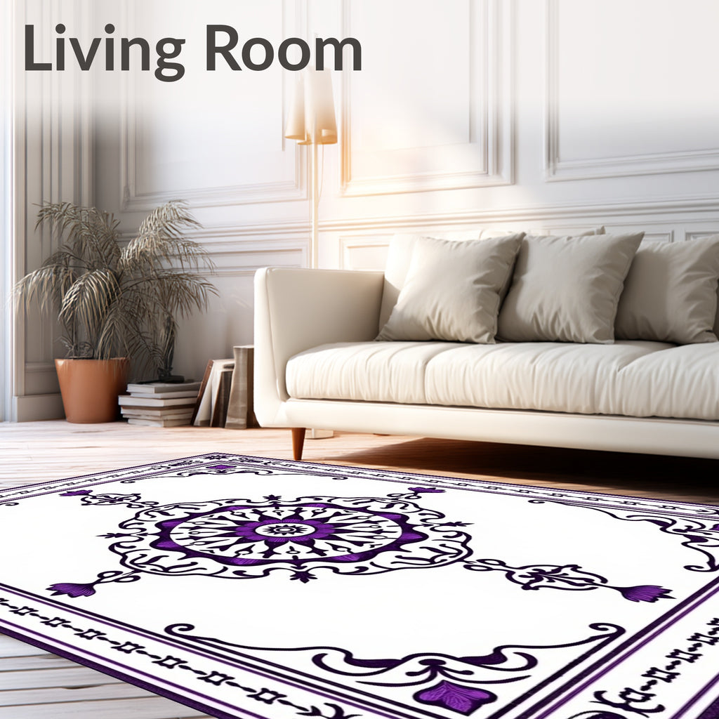 Purple Black Ornate Floral Rug