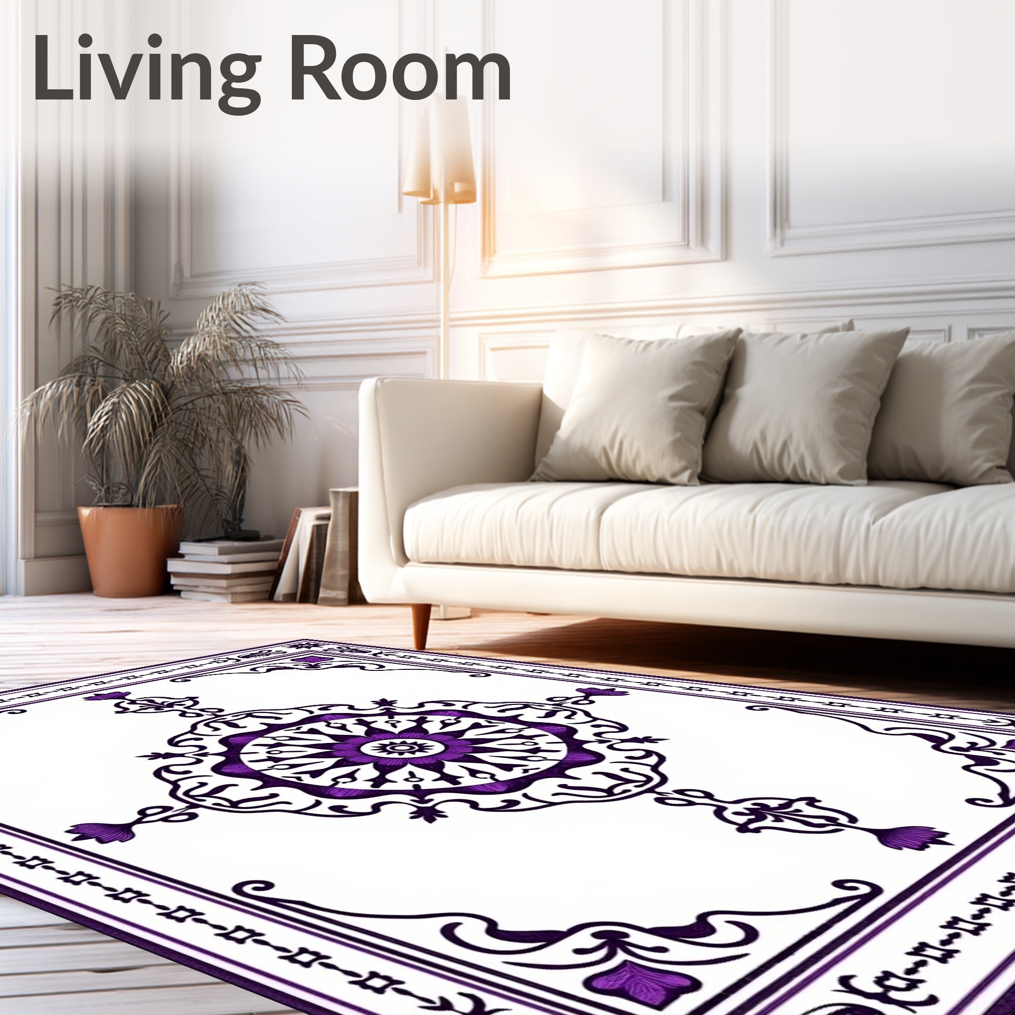 Purple Black Ornate Floral Rug