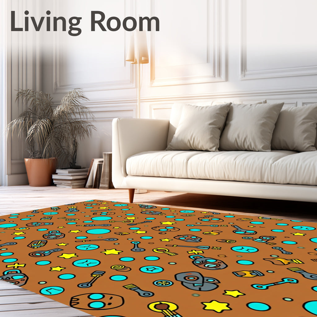 Whimsical Cartoon Icons Pattern Rug