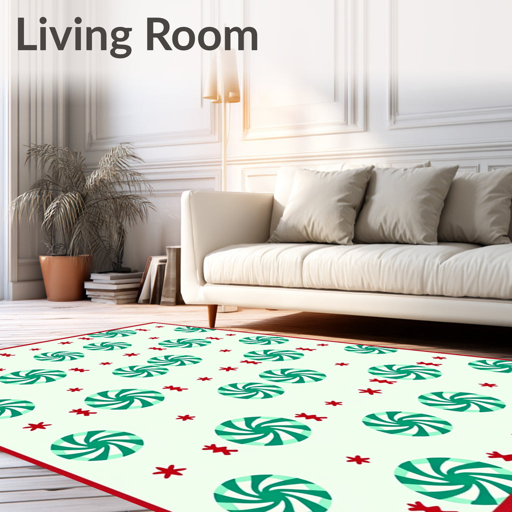 Red Mint Swirl Candy Stars Rug