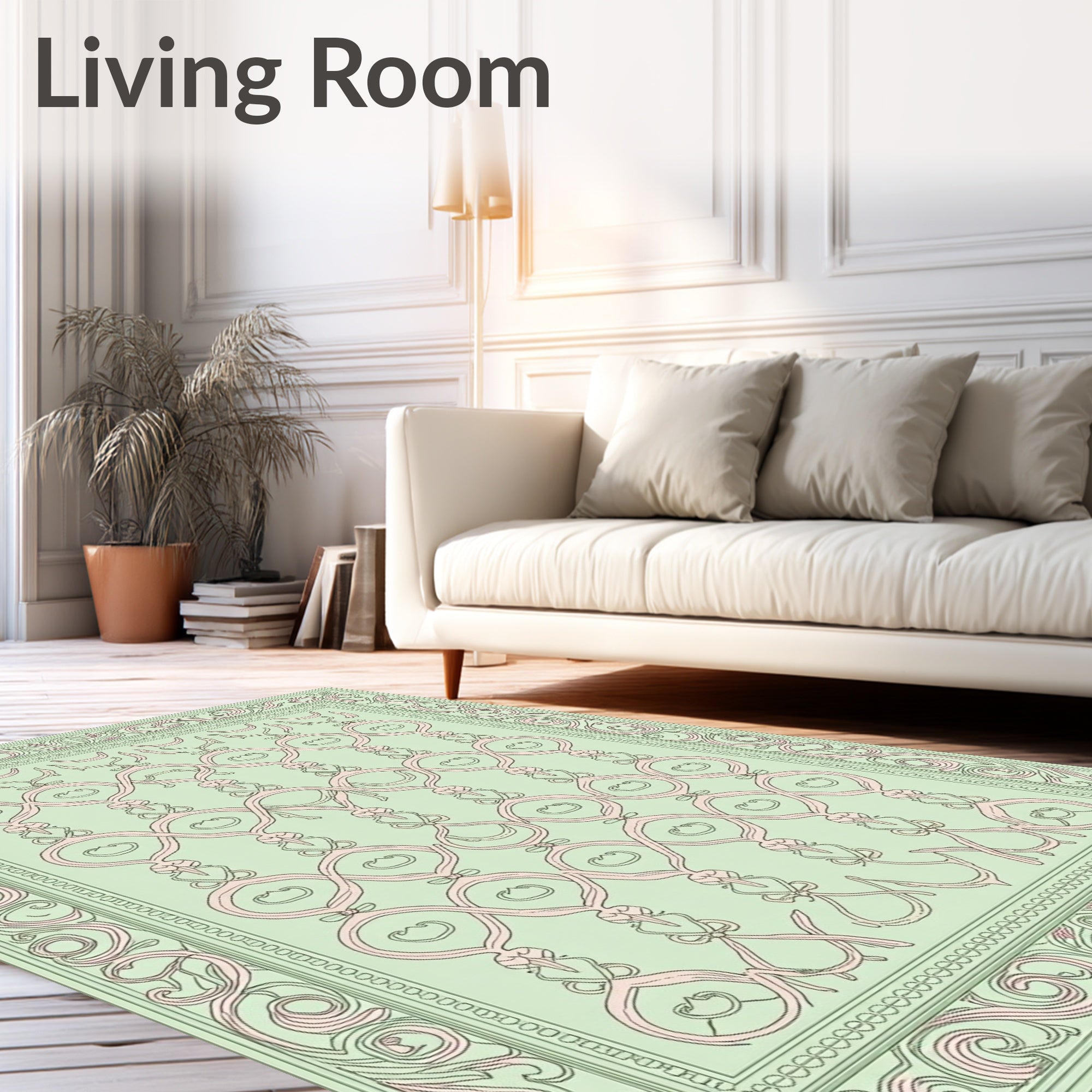 Pastel Filigree Motif Border Design Rug