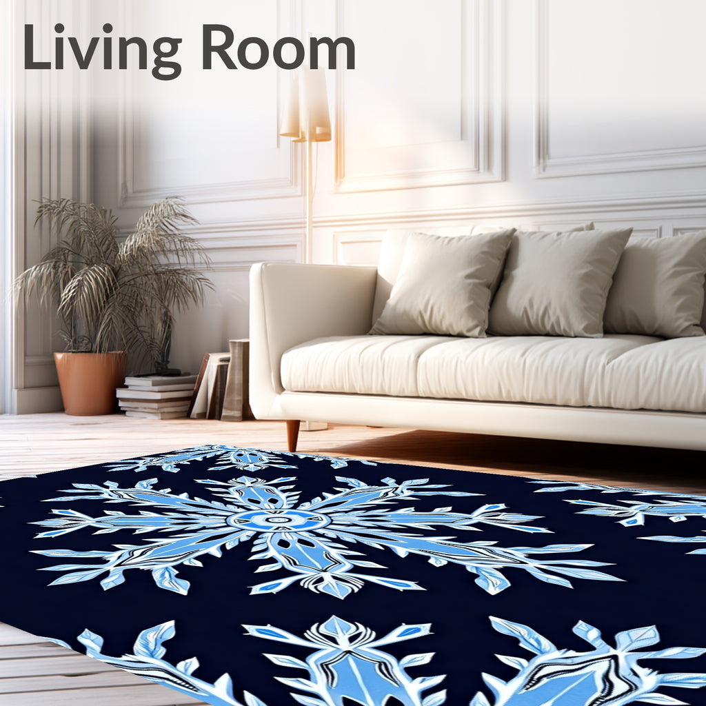 Ice Blue Snowflake Mandala Rug
