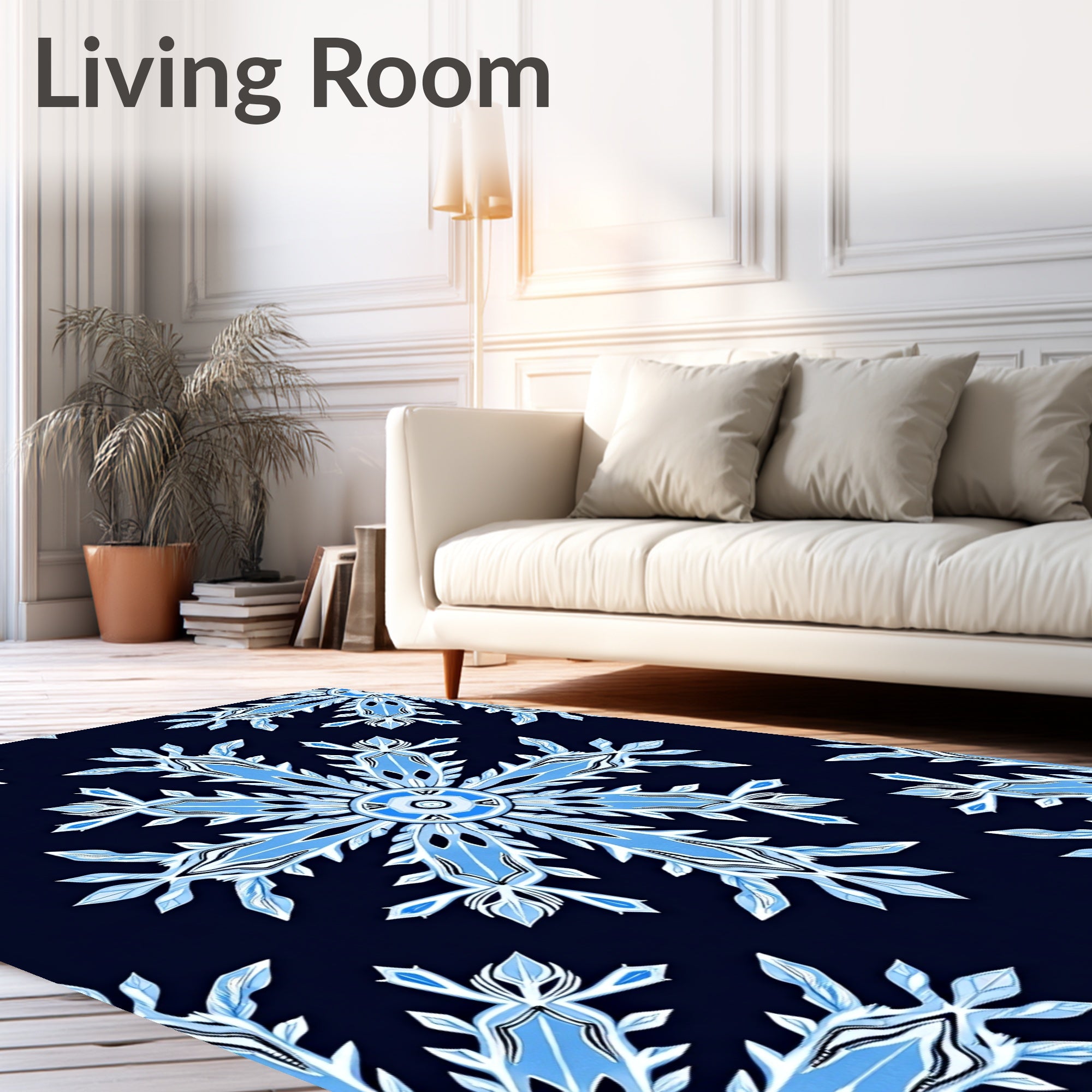 Ice Blue Snowflake Mandala Rug