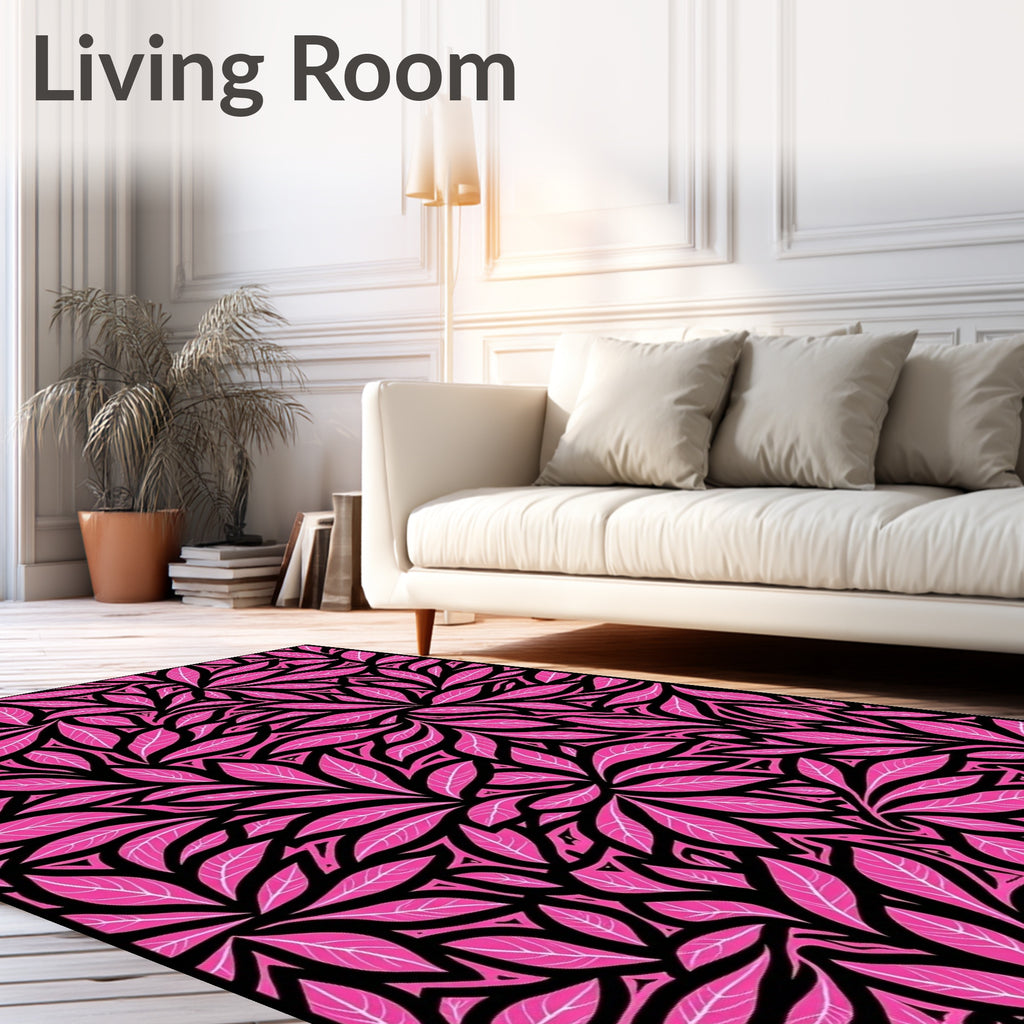 Abstract Pink Leaf Pattern Rug