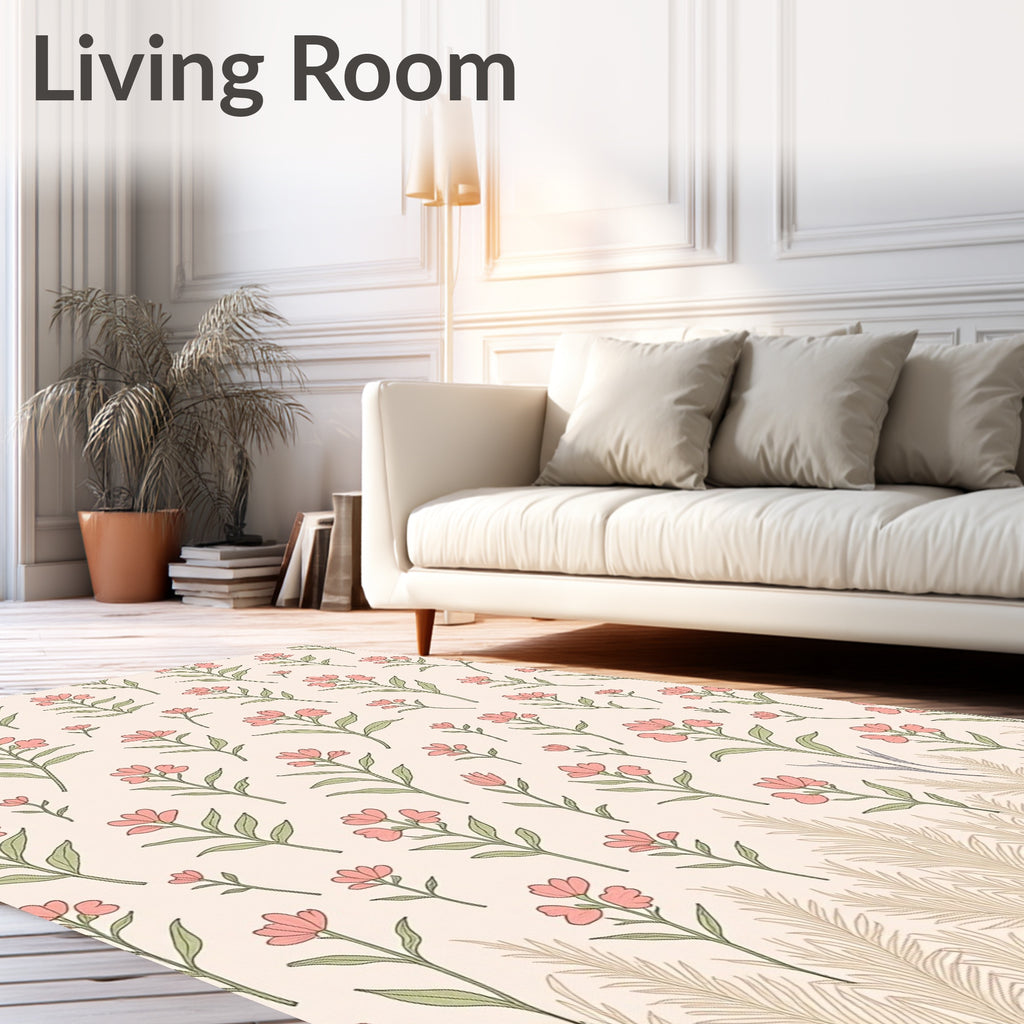 Pastel Floral Meadow Pattern Rug