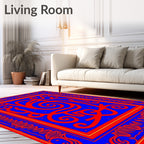 Bold Red Swirl Abstract Blue Design Rug