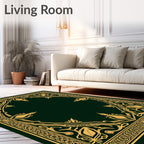 Elegant Gold Floral Motif Border Rug