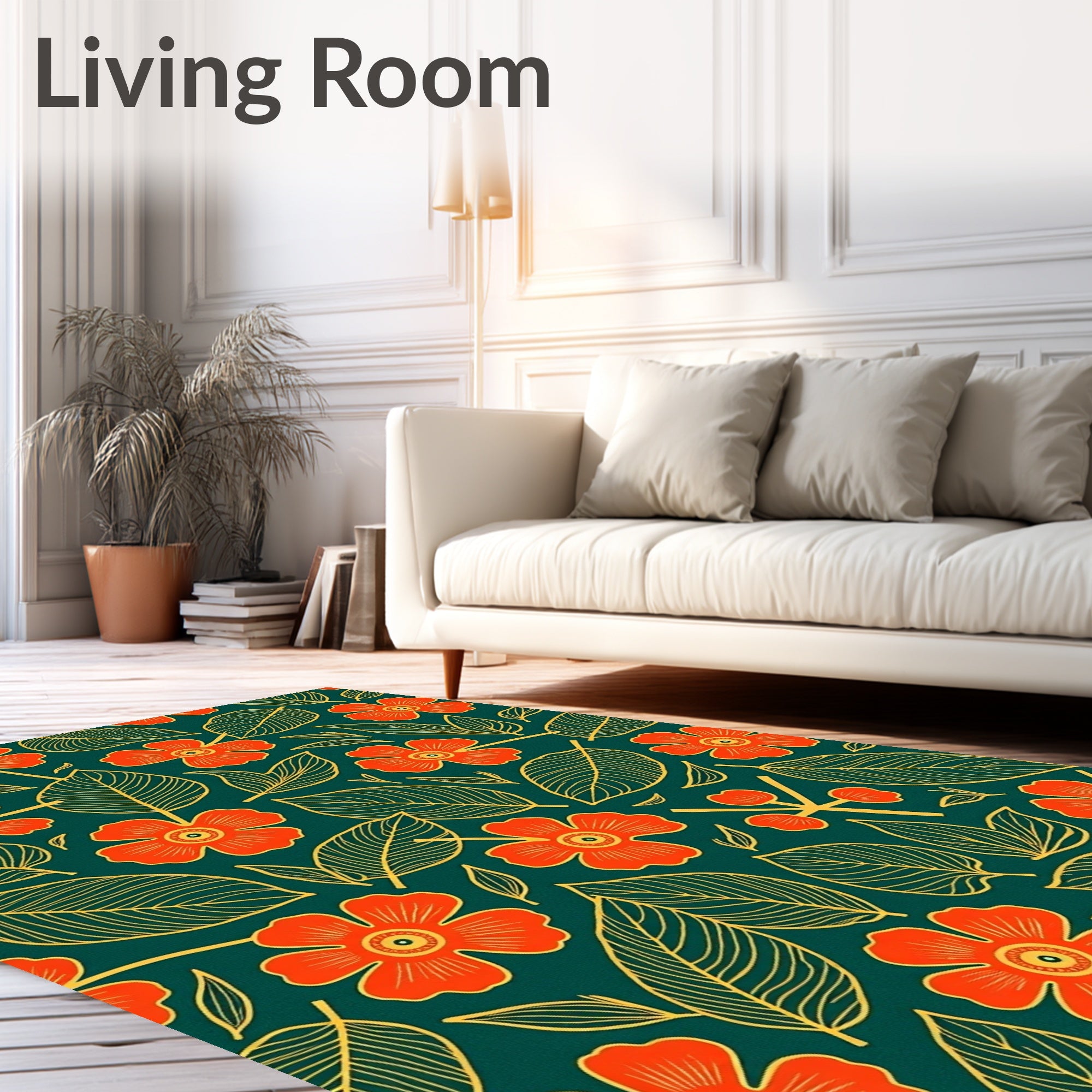 Orange Floral Leaf Pattern Rug