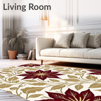 Deep Red Golden Floral Vine Rug