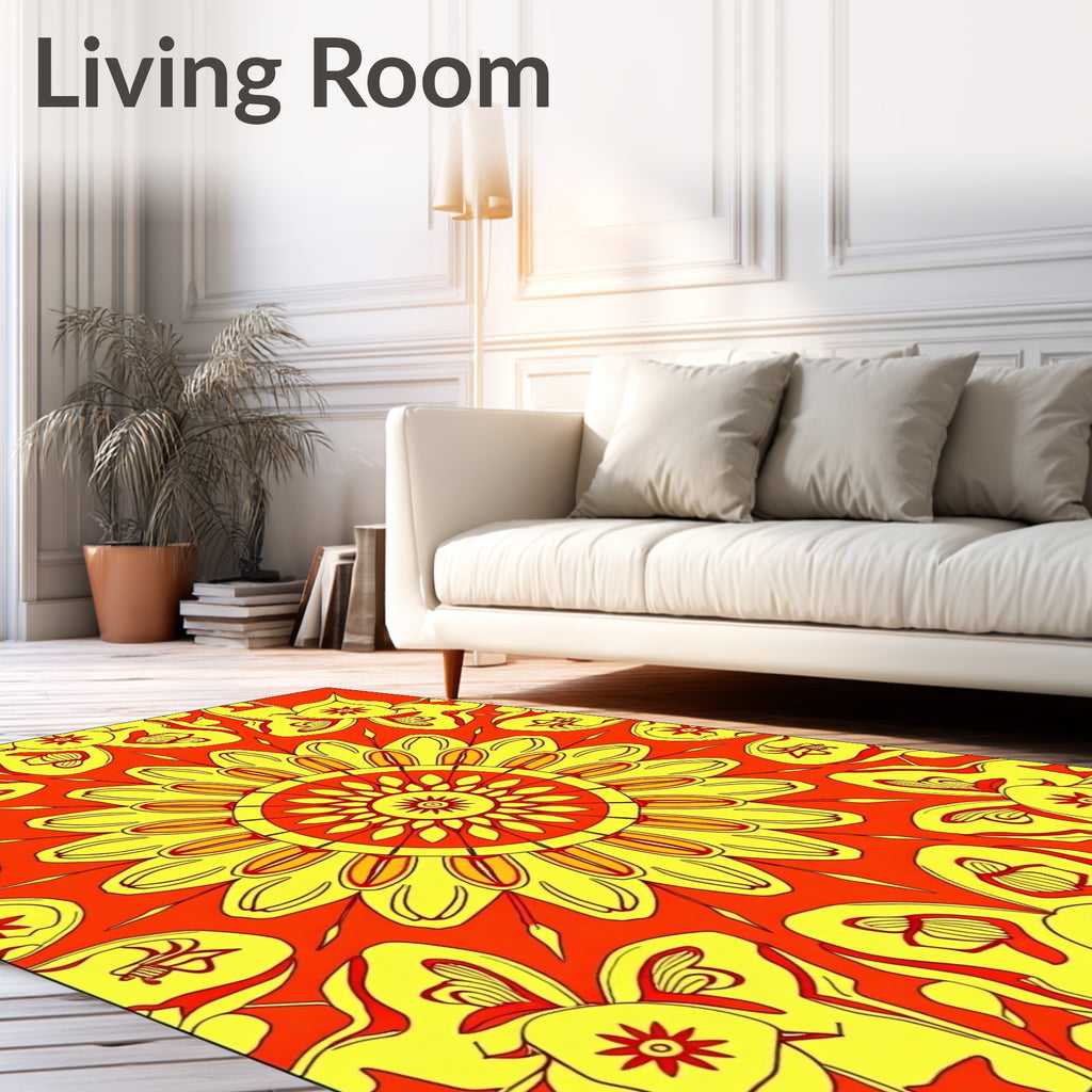 Vibrant Sunburst Mandala Pattern Rug