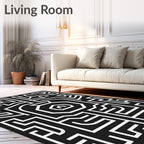 Abstract Black White Maze Pattern Rug