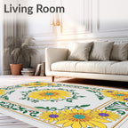 Yellow Floral Garden Border Rug