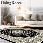 Intricate Radial Black Ivory Pattern Rug